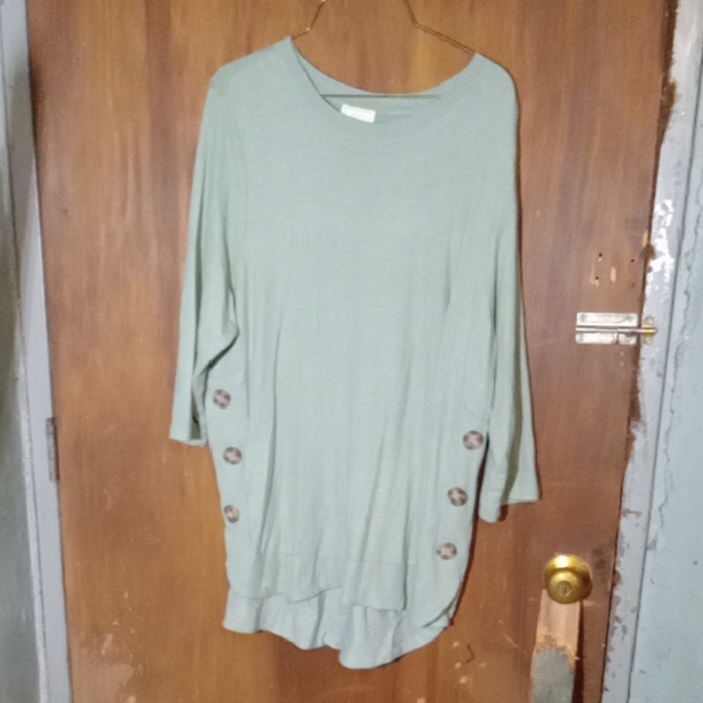 Green Button-Detail Sweater